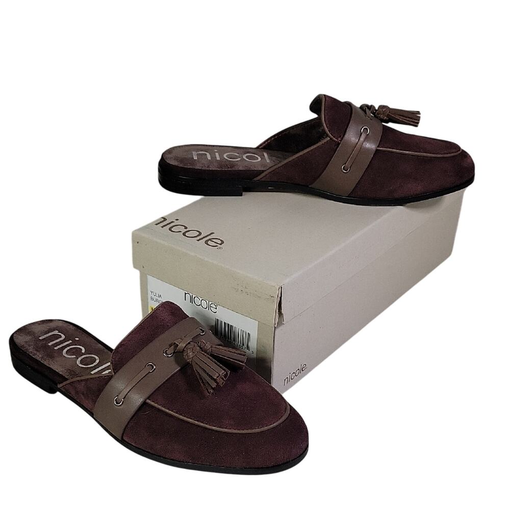 Nicole Yulia Burgundy Slip On Leather Mules Womens Size 6.5 NEW